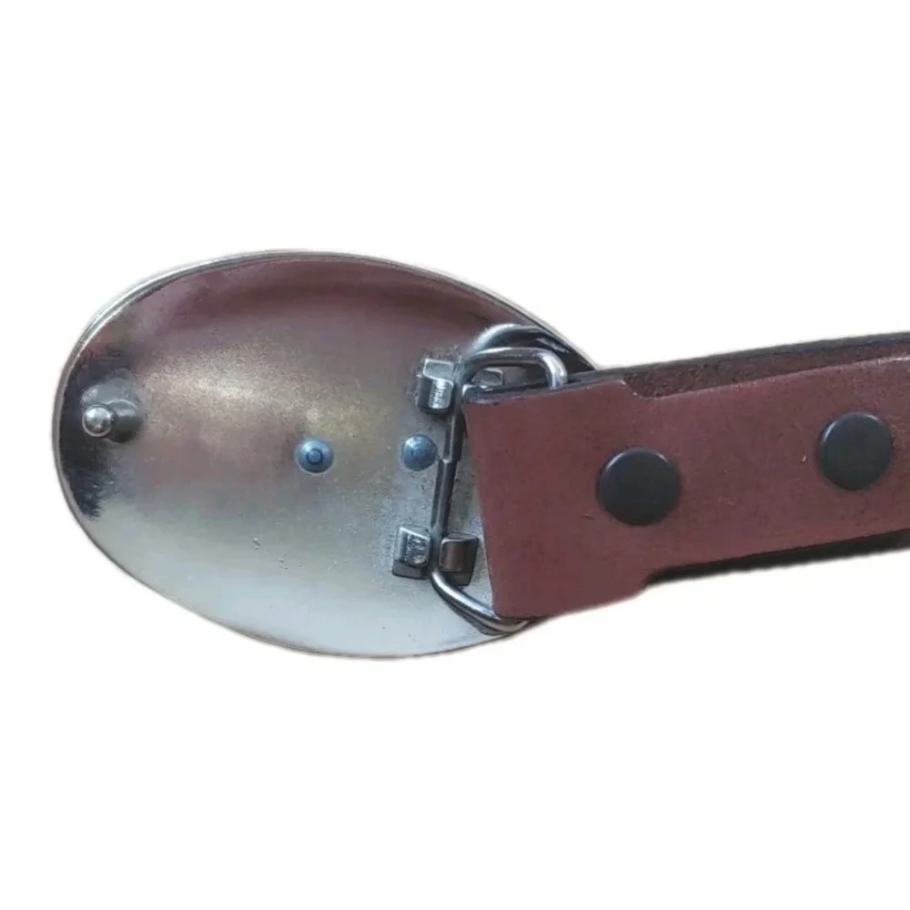 Nocona Rodeo Western Tooled Leather Belt Boys Sz 26 Silver Gold Bullrider Buckle
